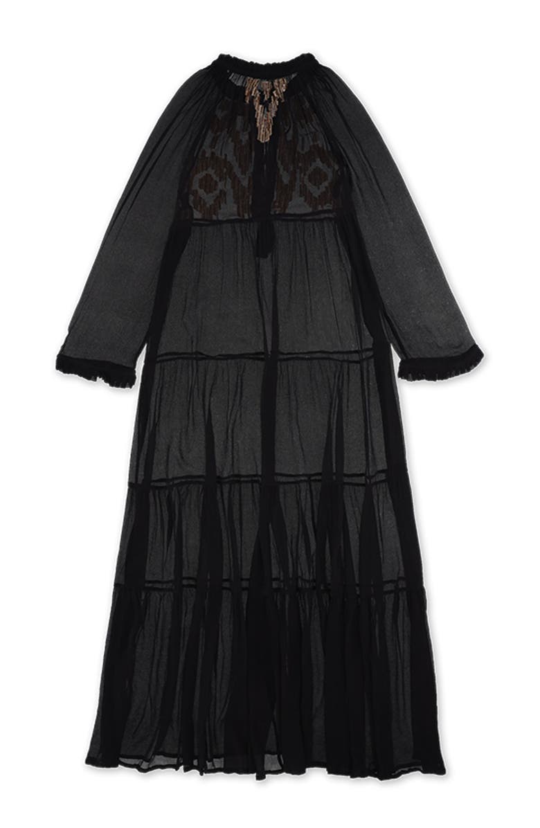 Fortela Arsia Embroidered Silk Chiffon Kaftan Dress, Alternate, color, Black