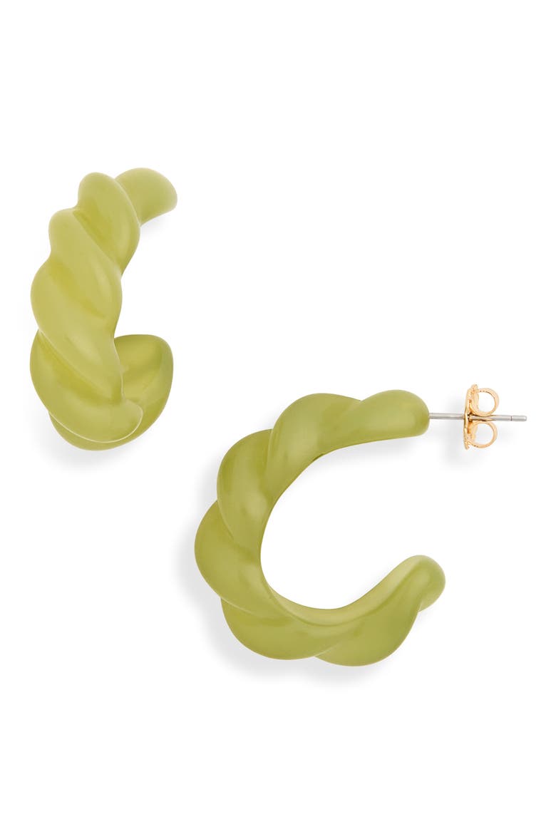 Resin Twist Hoop Earrings, Main, color, OLIVE
