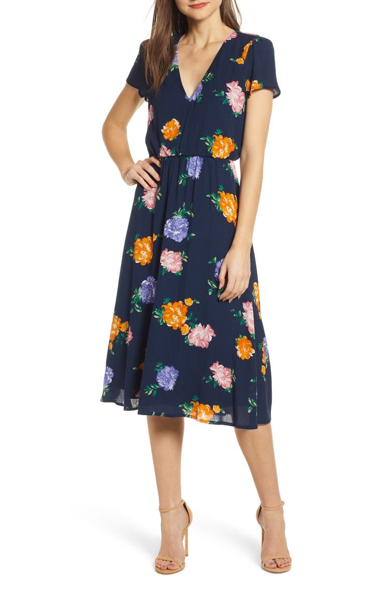 Blouson Dress, Main, color, NAVY FLORAL