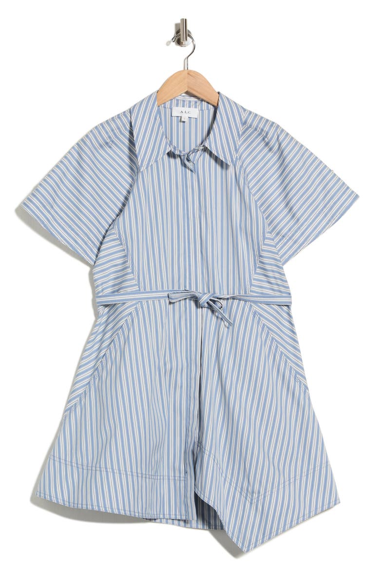 Julie Tie Waist Cotton Shirtdress, Main, color, WHITE/ STEEL BLUE