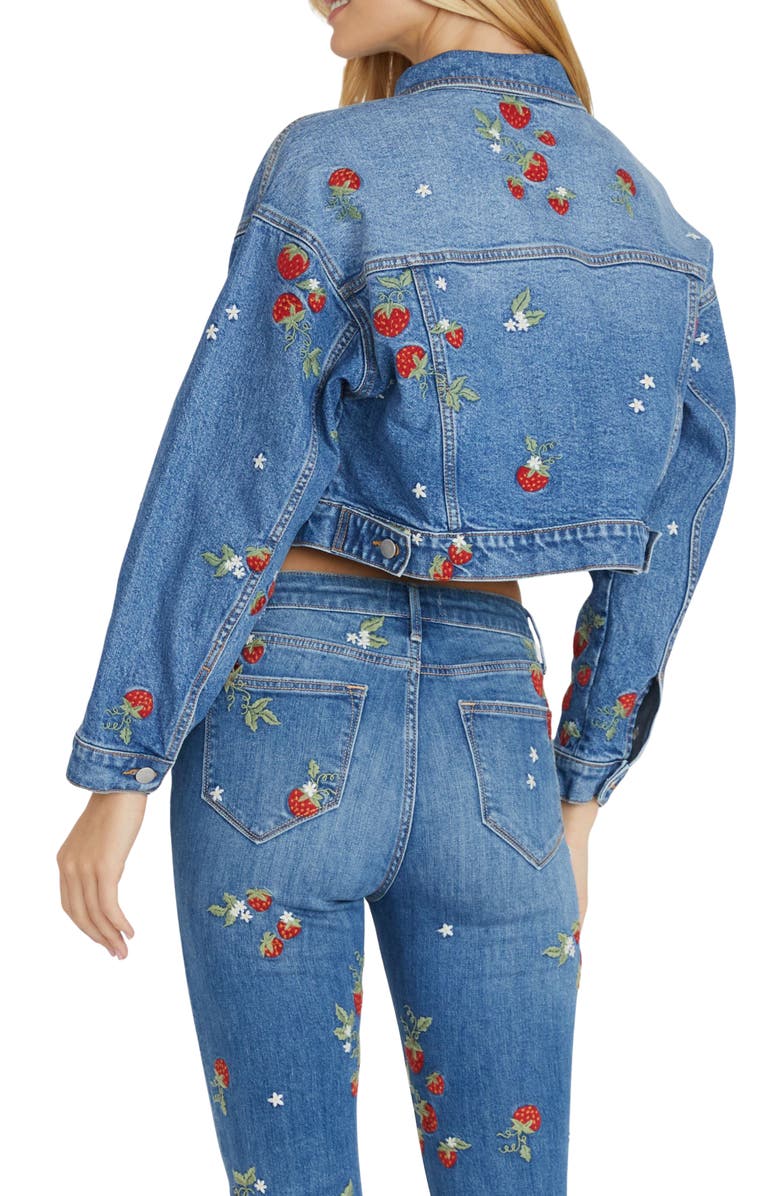 Driftwood Trucker x Strawberry Fields Embroidered Crop Denim Jacket, Alternate, color,