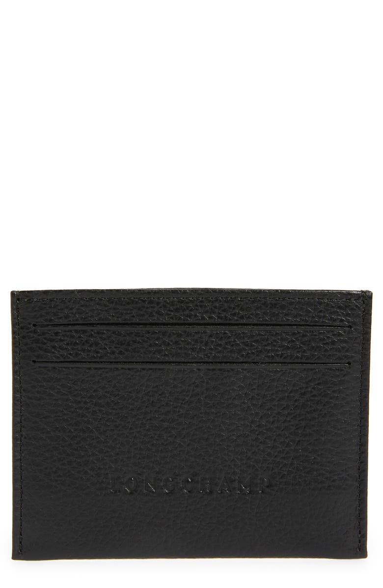 Longchamp Le Foulonné Leather Card Case, Main, color, Black