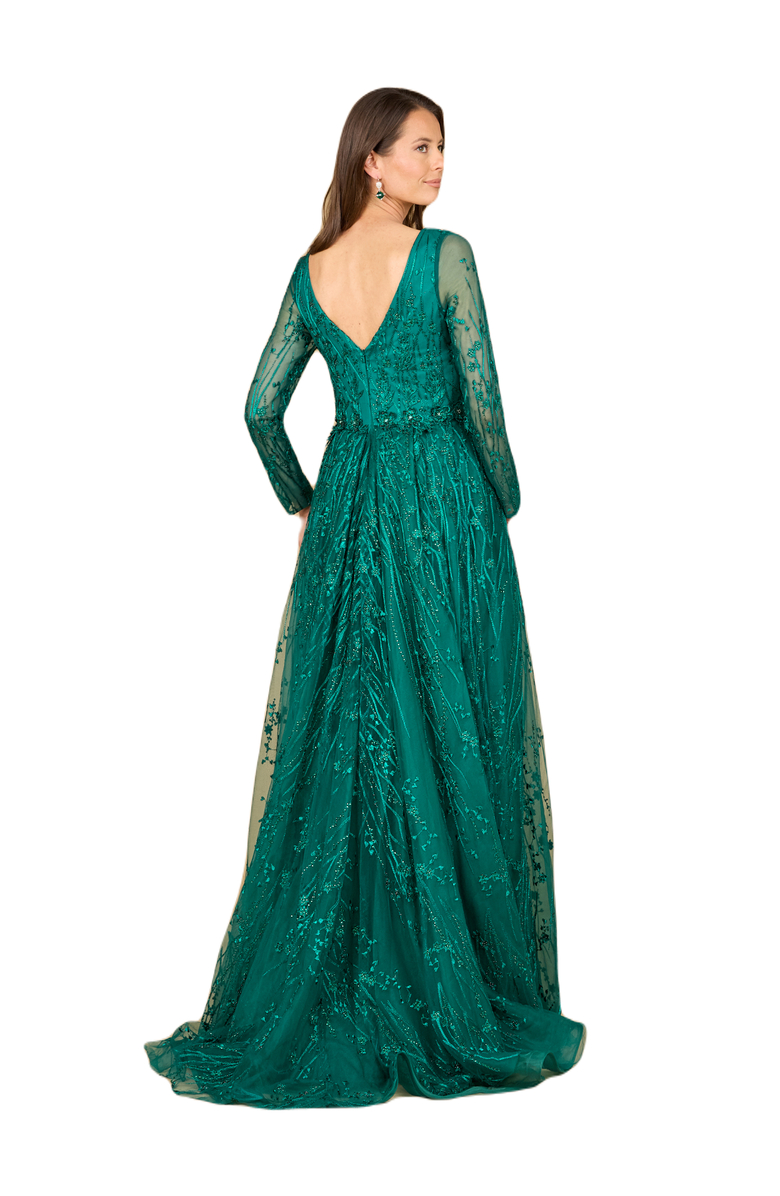 LARA New York Elegant Overskirt Dress with Long Sleeves, Alternate, color, Green