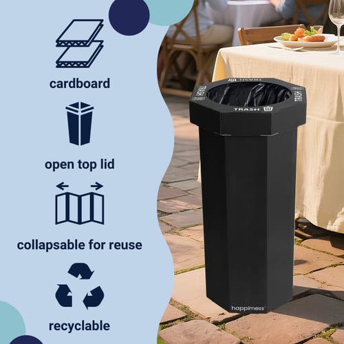 Happimess Fleur 25-gallon Classic Disposable Corrugated Cardboard Event Trash Can And Recycling Bin In Black