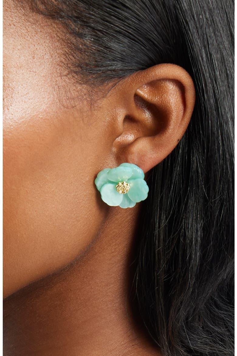 Floral Statement Stud Earrings, Alternate, color, SEAFOAM- GOLD