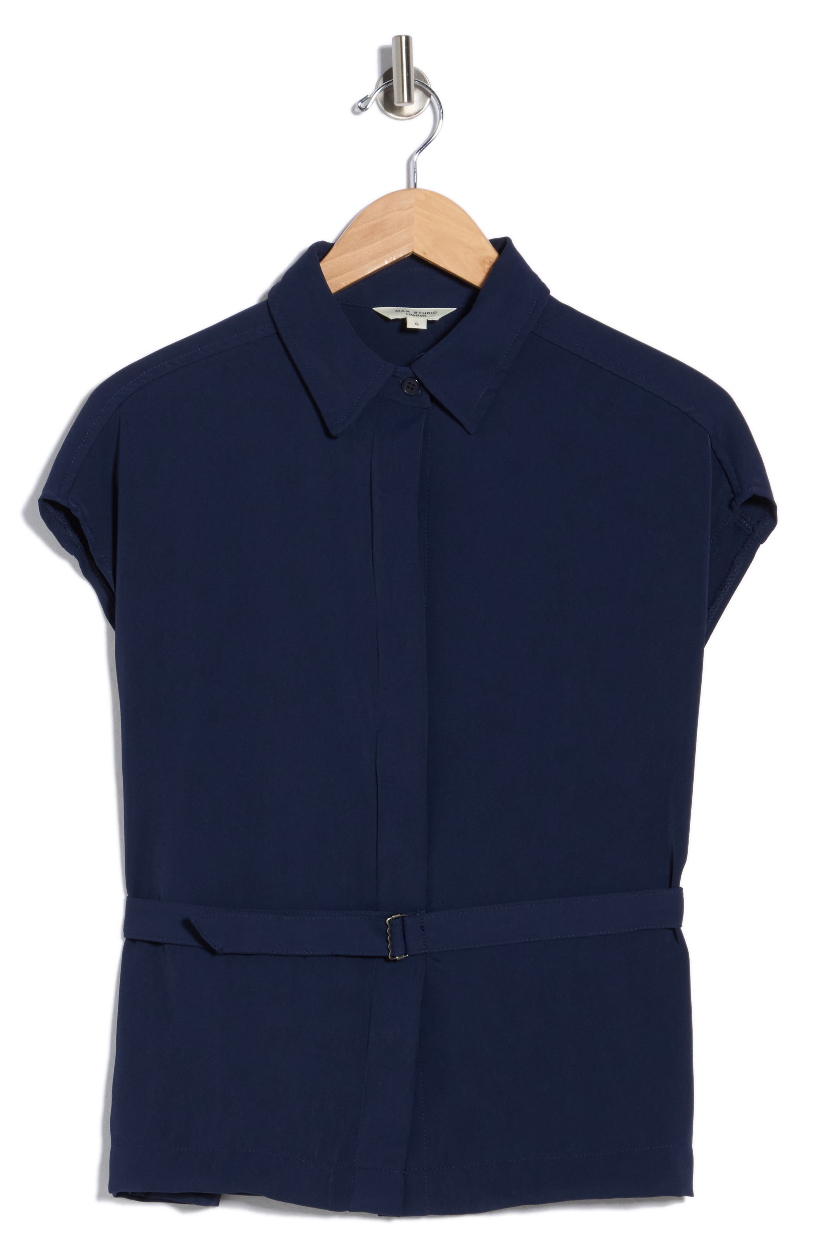 MAX STUDIO Belted Cap Sleeve Button-Up Shirt