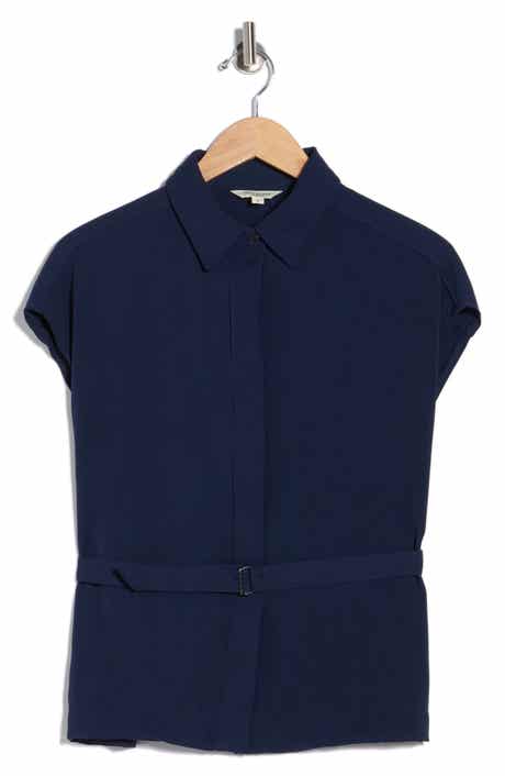 MAX STUDIO Belted Cap Sleeve Button-Up Shirt