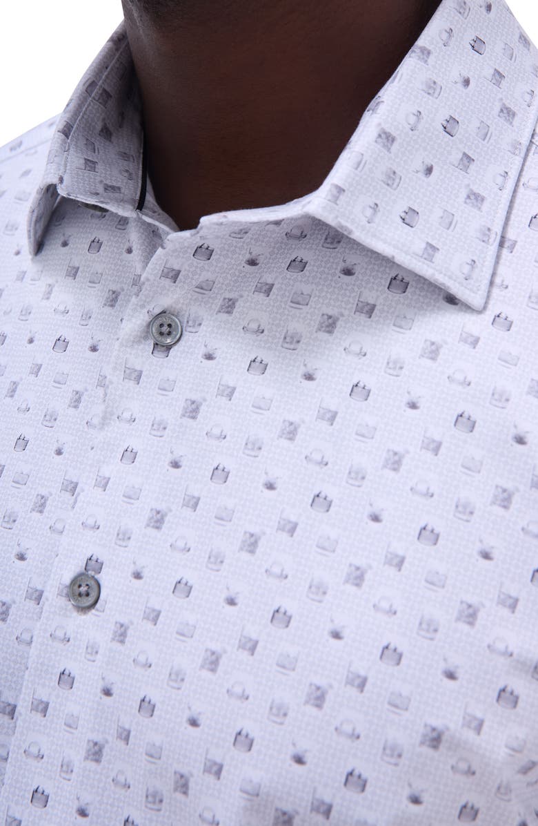 Bugatchi Miles OoohCotton<sup>®</sup> Whiskey Print Short Sleeve Button-Up Shirt, Alternate, color, Platinum