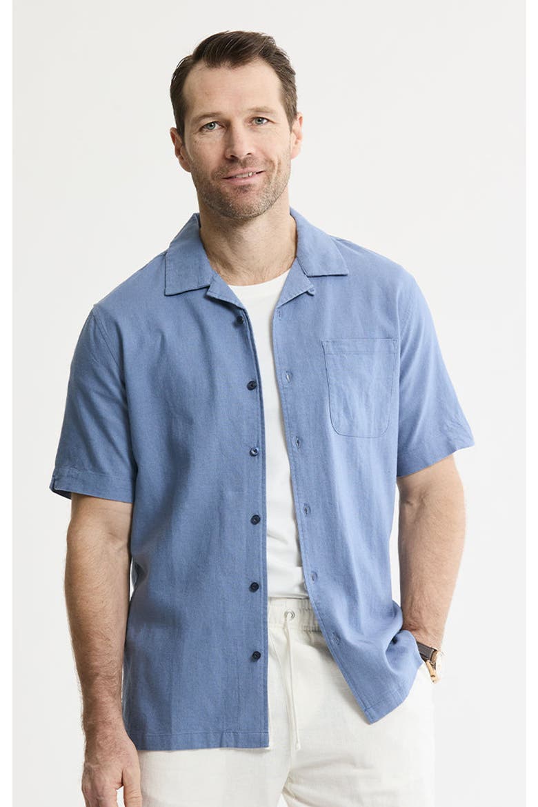 Linen Blend Short Sleeve Camp Shirt, Main, color, Horizon Blue