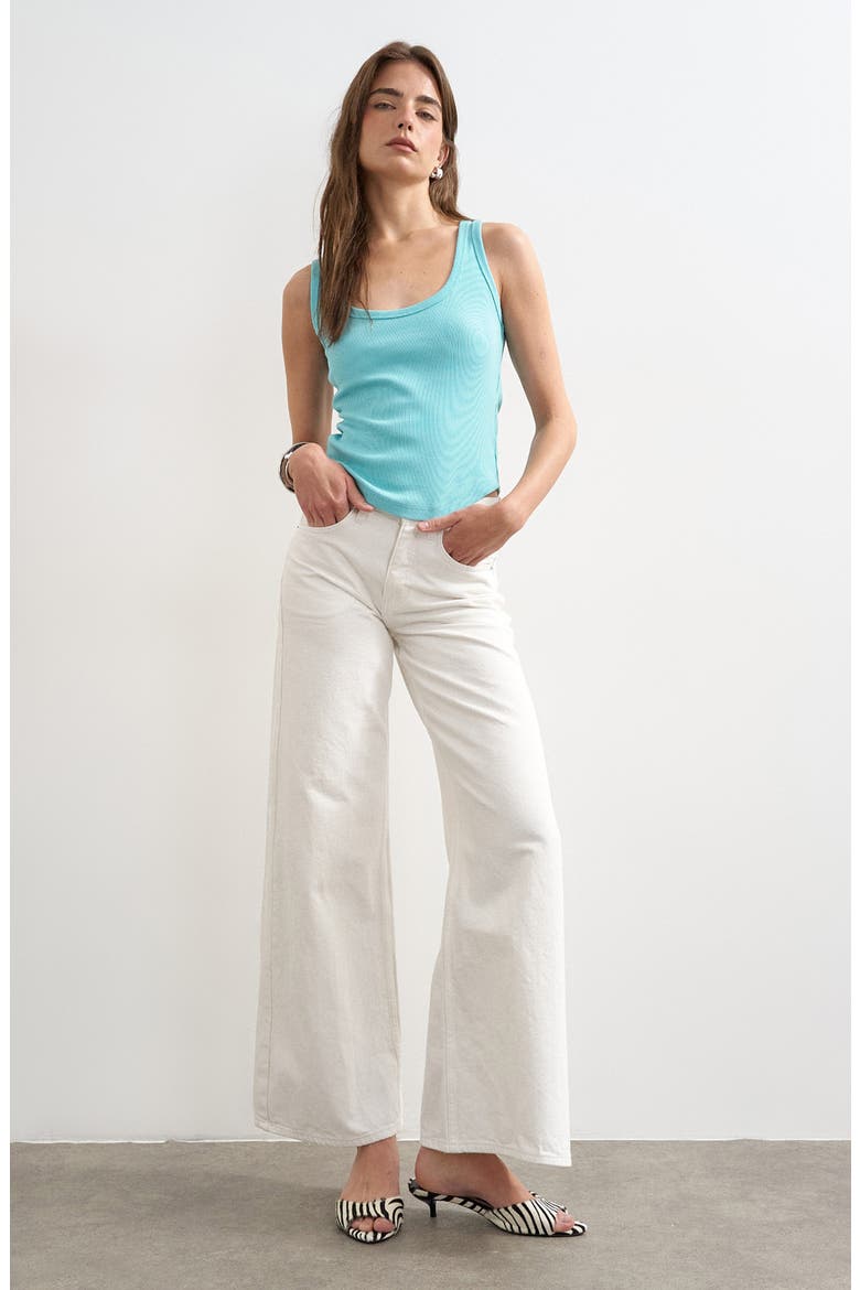 Rib Curved Hem Stretch Cotton Tank, Alternate, color, TURQUOISE