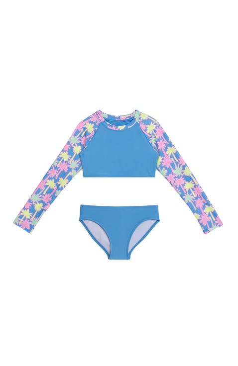 Girls Longsleeve Cropped Rashguard 2-Piece Swimwear Set