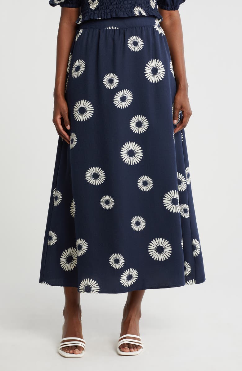 Bobeau A-Line Maxi Skirt, Main, color, Navy/Antq Wht Daisy