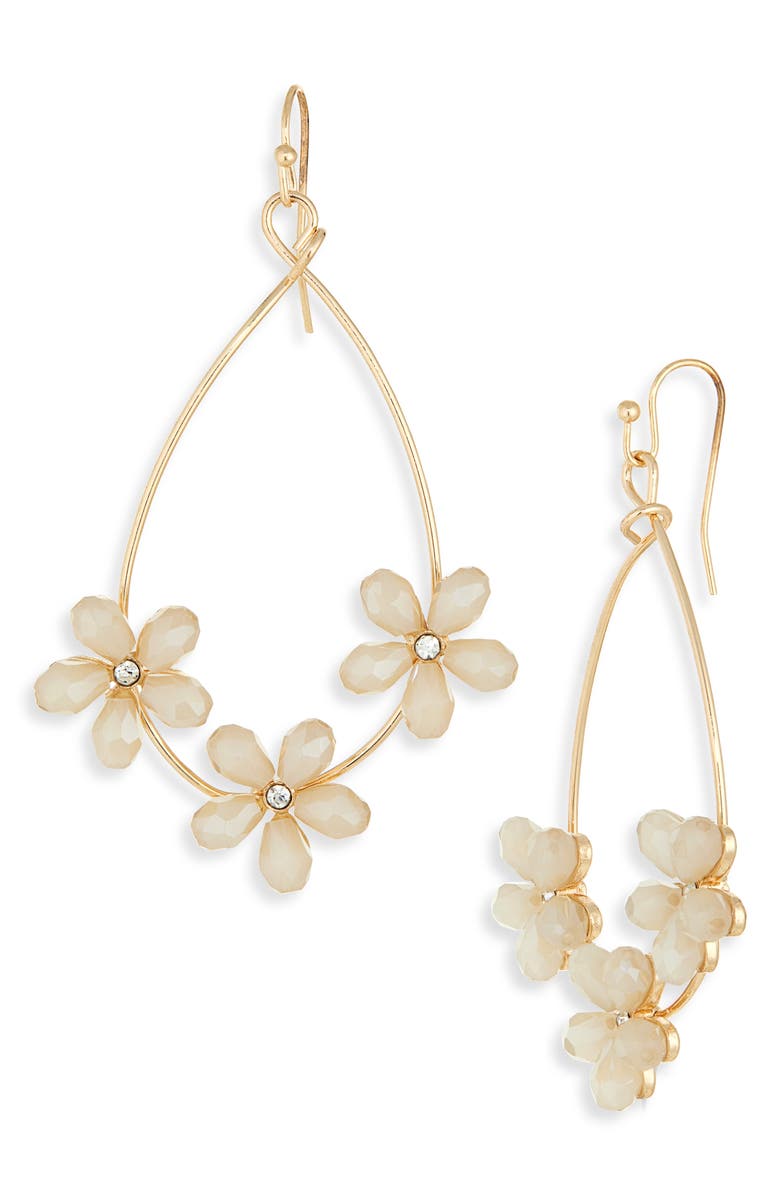 Cara Floral Drop Hoop Earrings, Main, color, Ivory