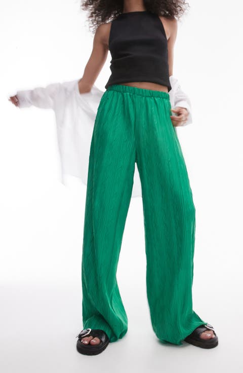 Plissé Pull-On Wide Leg Pants