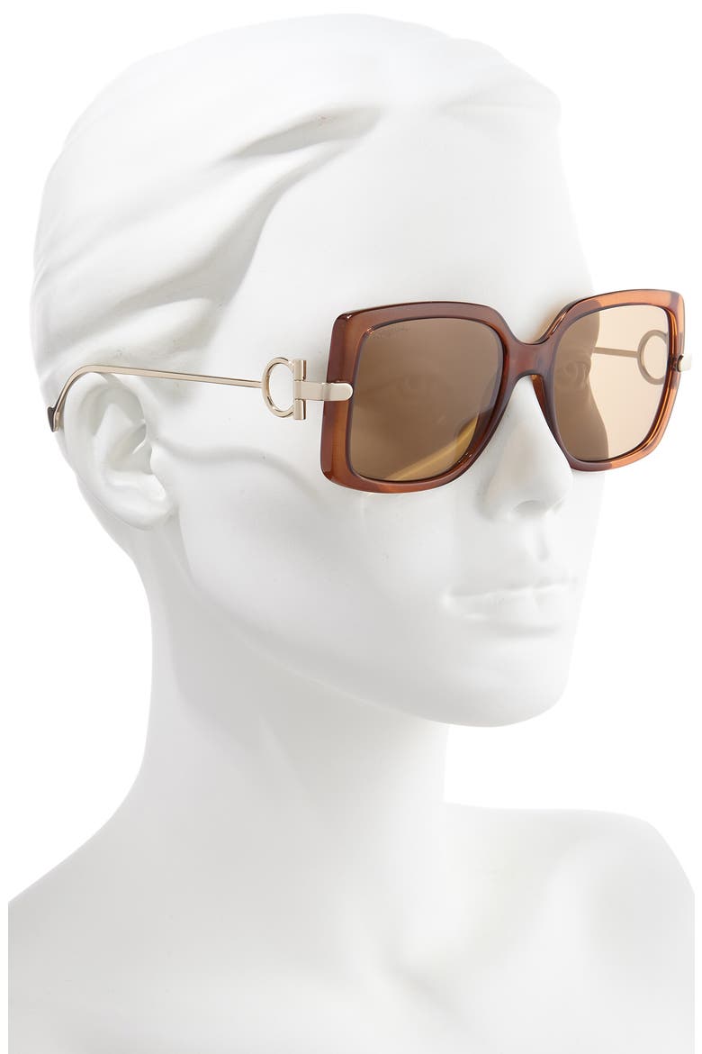 Salvatore Ferragamo Gancio 55mm Square Sunglasses, Alternate, color, BROWN