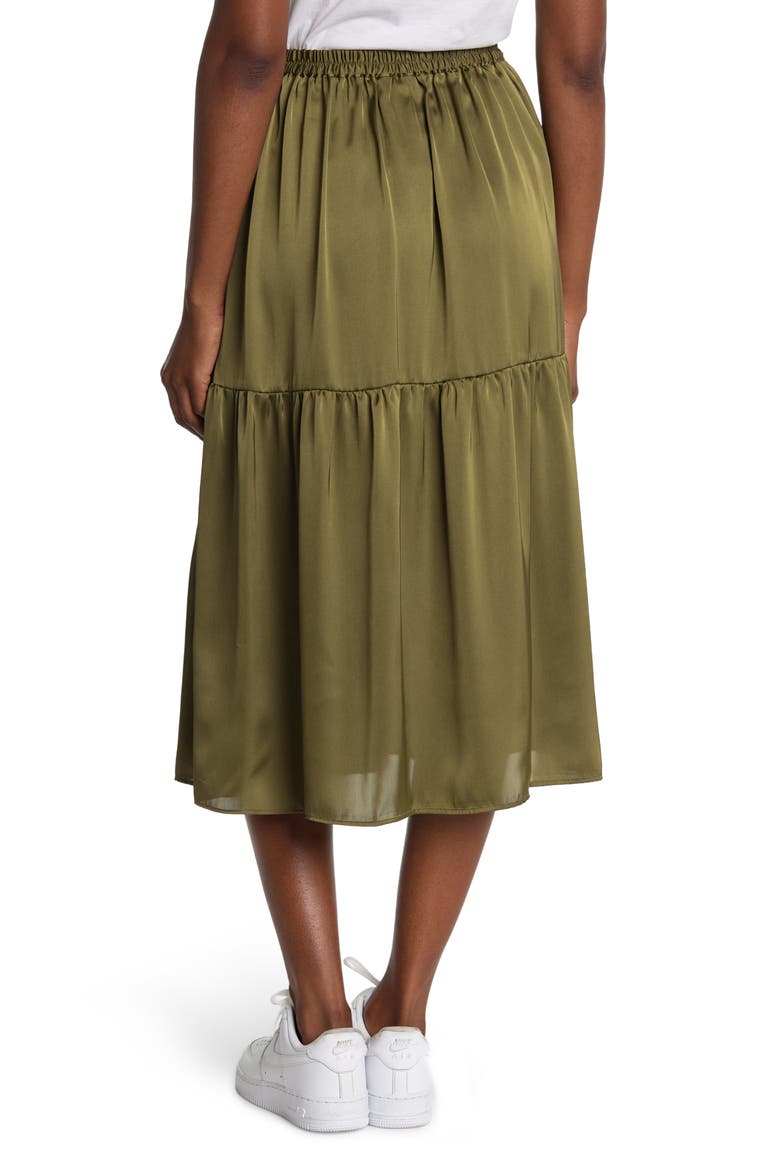 Tiered Satin Midi Skirt, Alternate, color, OLIVE