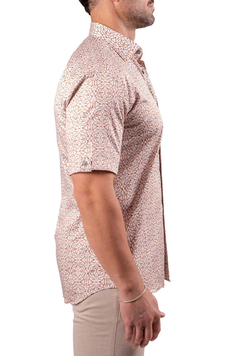 Galileo Resistance2202 Brown Short Sleeve Cotton Button-Up Shirt, Alternate, color, BROWN