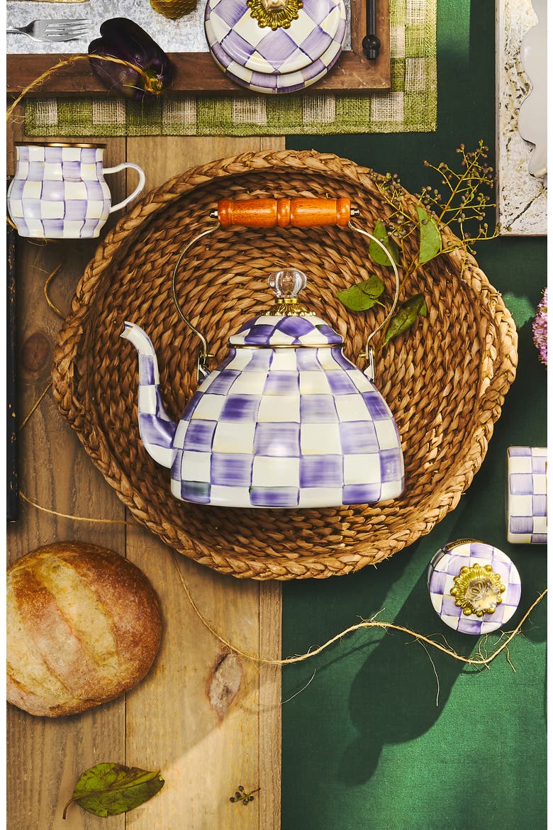 Violet Check Enameled Steel 3-Quart Tea Kettle, Alternate, color, VIOLET
