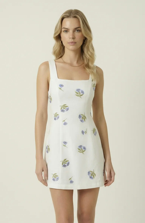 Floral Embroidered Open Back Mini Dress