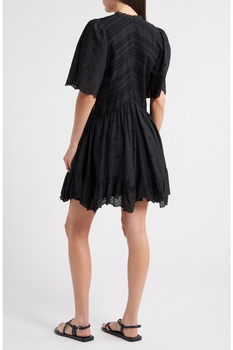 Eyelet Flutter Sleeve Cotton Minidress, Alternate, color, TRUE BLACK