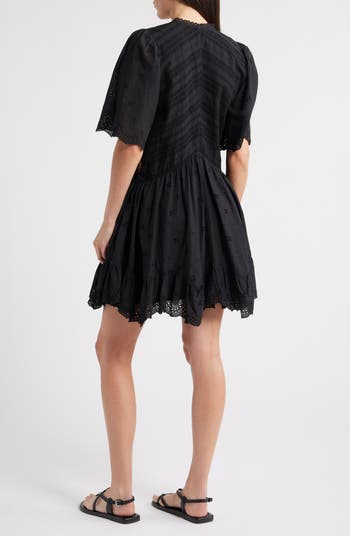 Eyelet Flutter Sleeve Cotton Minidress
