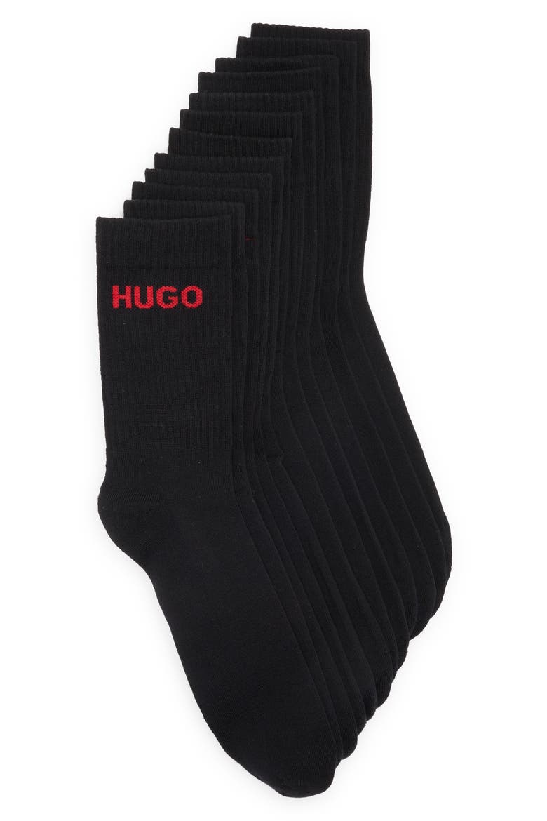 Rib Logo 6-Pack Crew Socks, Main, color, BLACK
