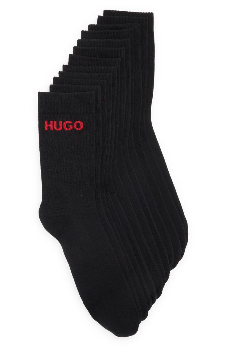 BOSS Rib Logo 6-Pack Crew Socks, Main, color, Black