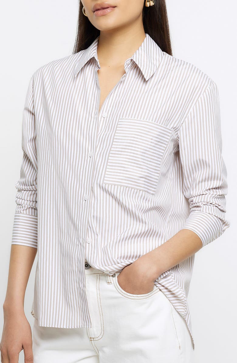 River Island Stripe Poplin Button-Up Shirt, Alternate, color,