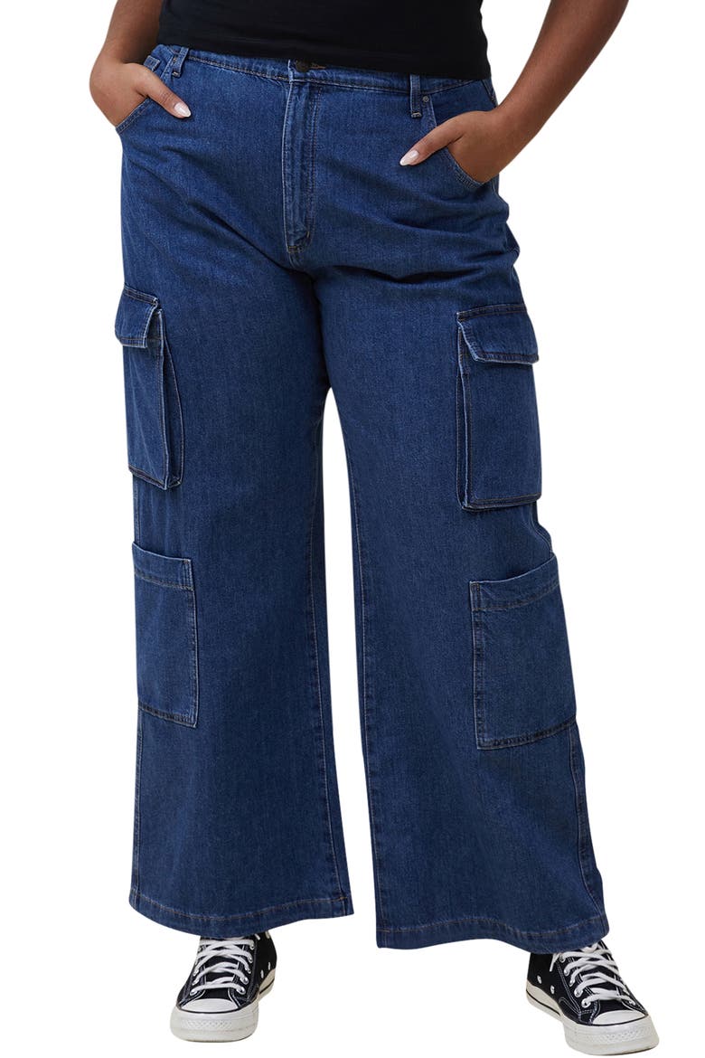 Wide Leg Cargo Pocket Jeans, Main, color, NORDIC BLUE