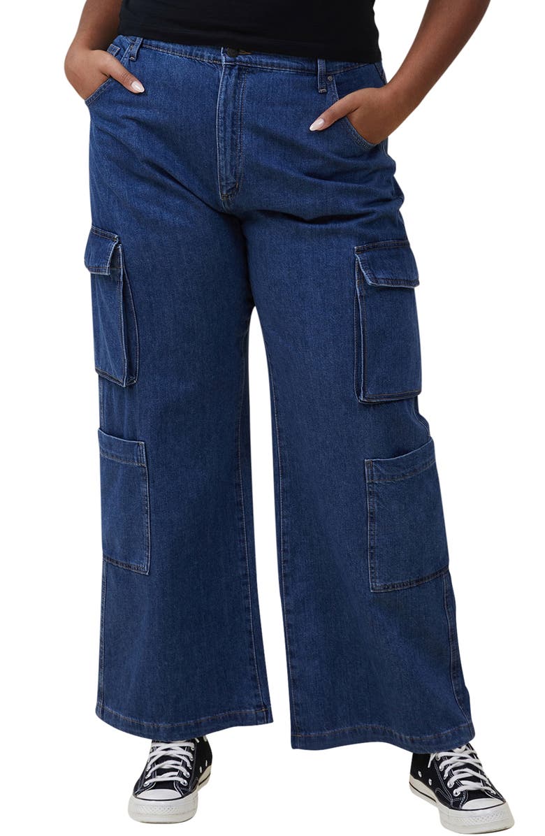 Cotton On Wide Leg Cargo Pocket Jeans, Main, color, Nordic Blue