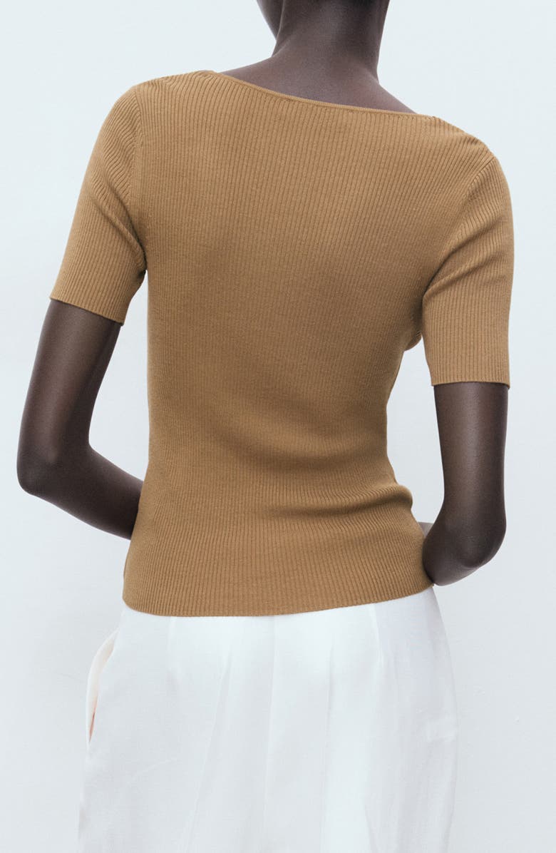 MANGO Rib Short Sleeve Cardigan, Alternate, color, Tobacco Brown