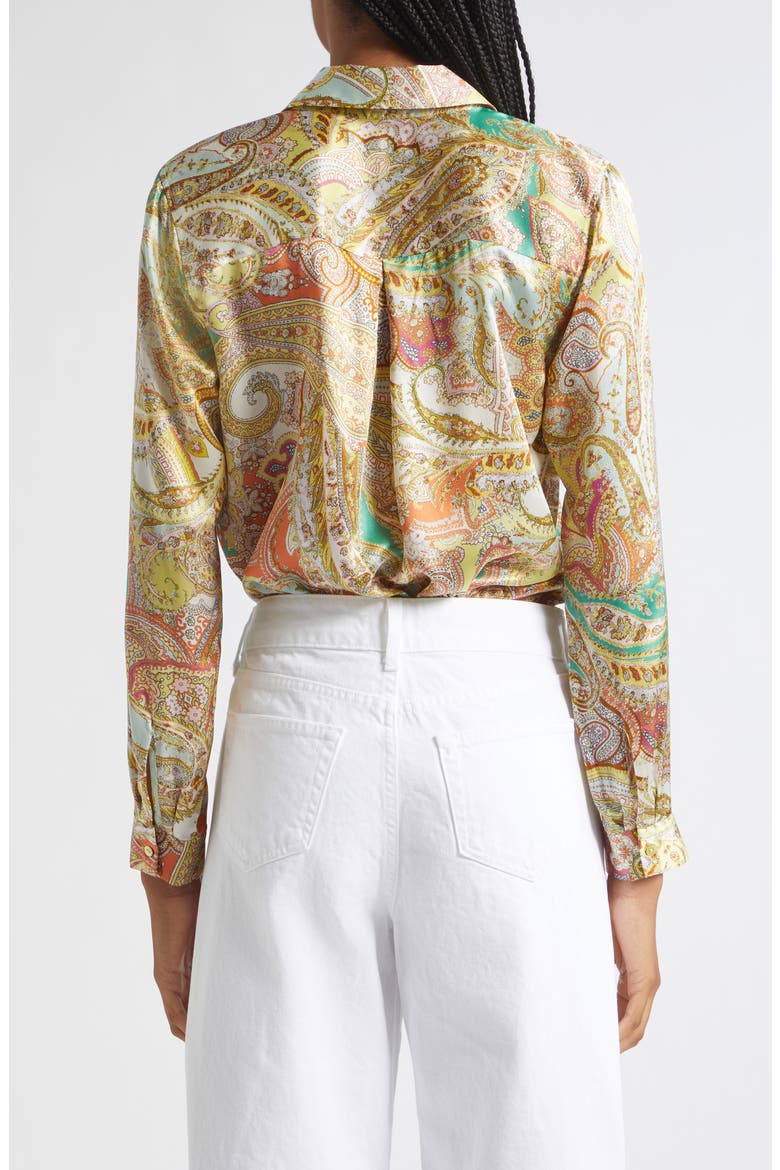 Tyler Paisley Silk Button-Up Top, Alternate, color, GREEN MULTI CLUSTER PAISLEY
