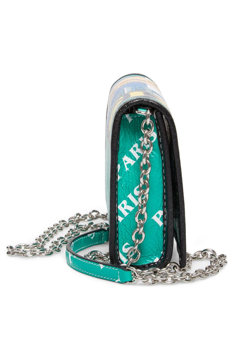 Balenciaga Bazar Printed Leather Wallet on a Chain, Alternate, color, 