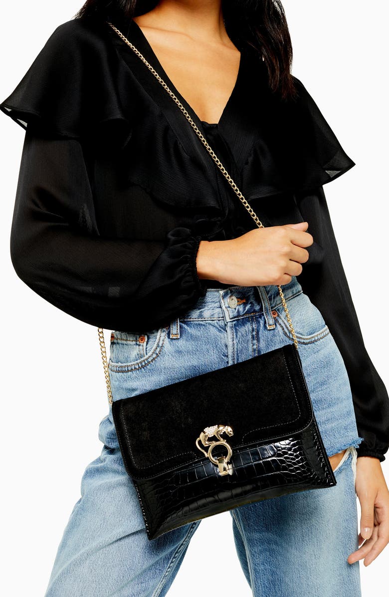 Topshop Panther Clutch, Alternate, color,