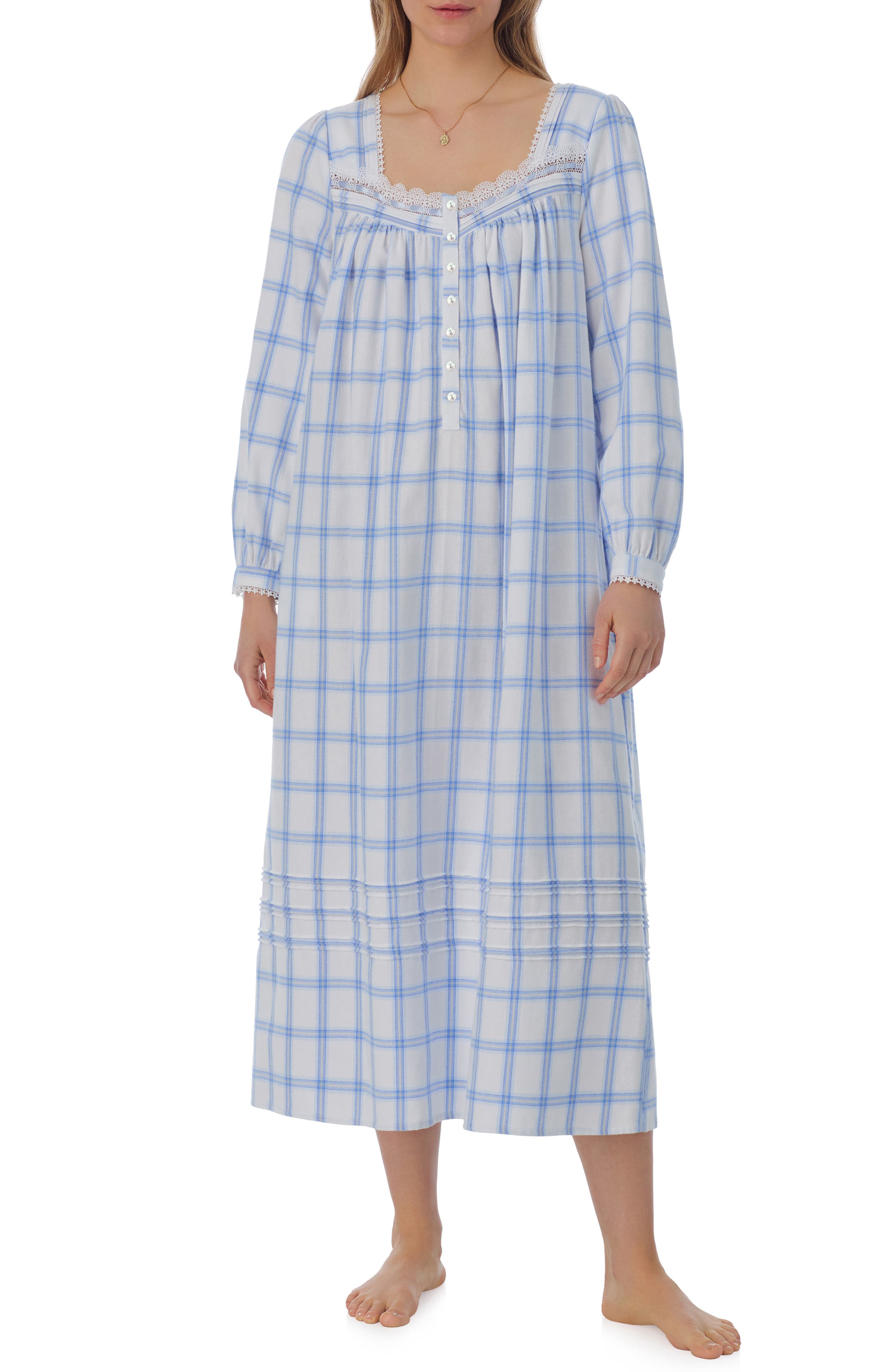 Eileen West Long Sleeve Cotton Flannel Ballet Nightgown in Blue/Pld 