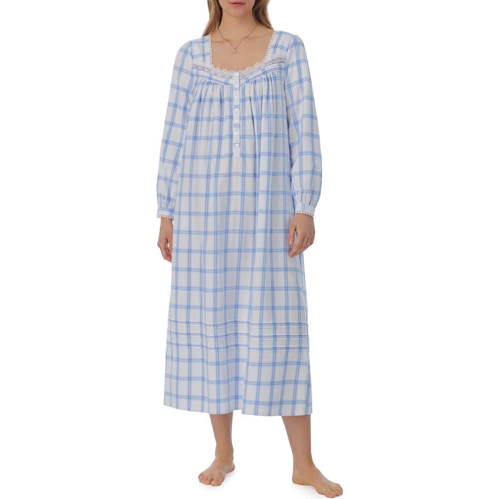 Eileen West Long Sleeve Cotton Flannel Ballet Nightgown in Blue/Pld