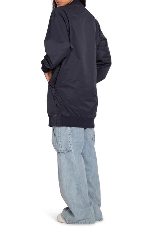 Belle & Bloom Chasing You Long Bomber Jacket In Navy