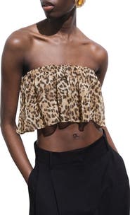 MANGO Leopard Print Strapless Top