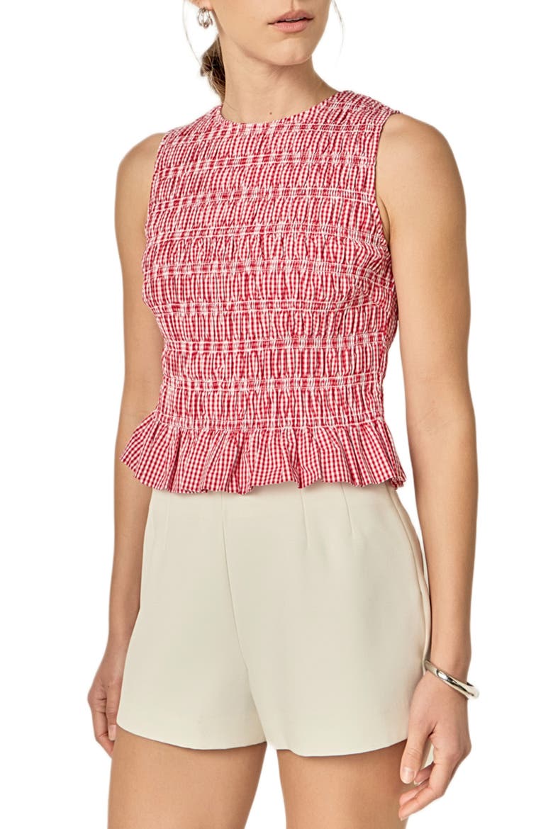 Smocked Frill Hem Sleeveless Top, Alternate, color, RED