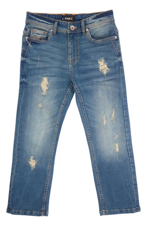 Kids' Raw X Rip & Repair Distressed Neon Stitch Jeans (Big Kid)