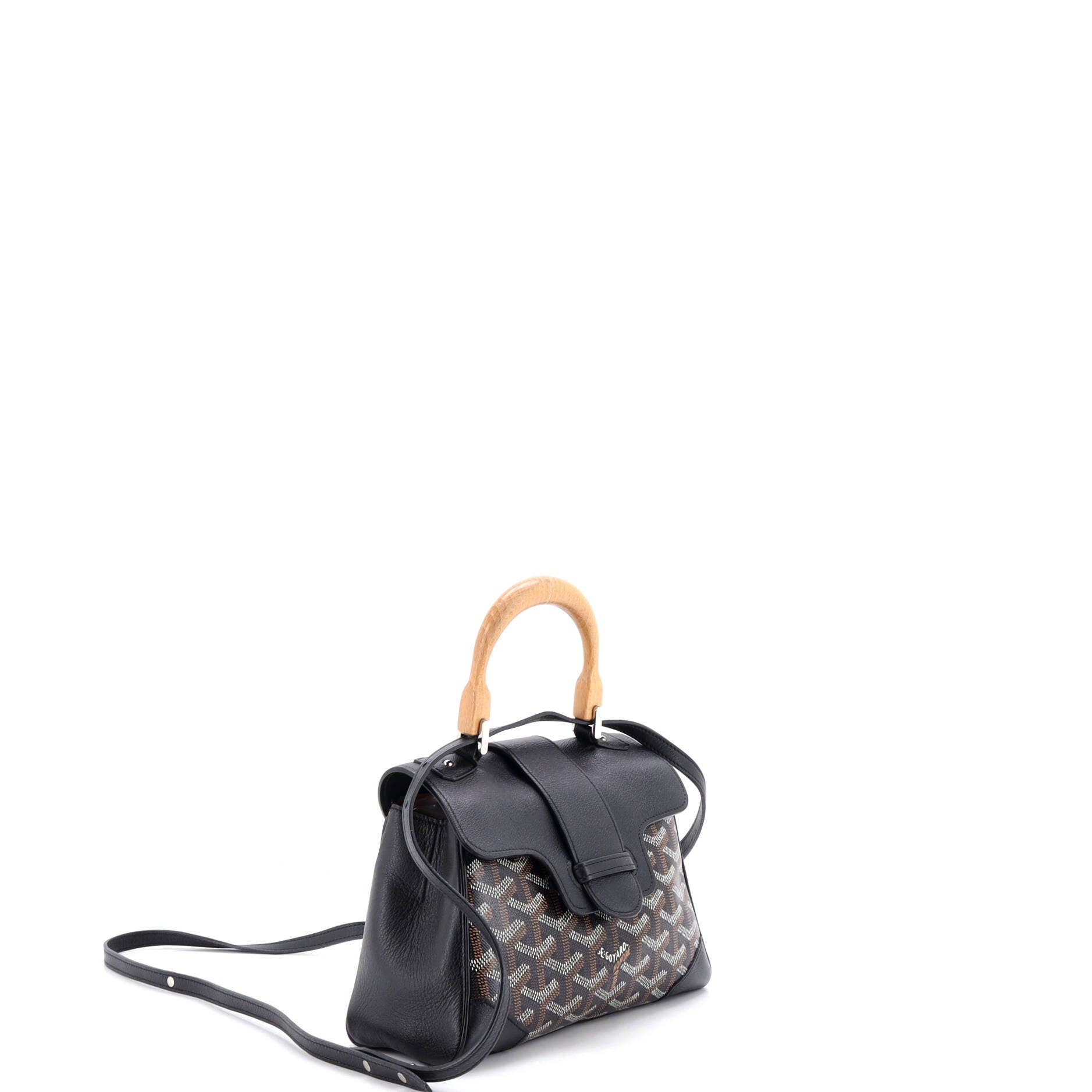 Pre-Owned Goyard Saigon Top Handle Bag Coated Canvas with Leather Mini, Alternate, color, Black