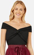Yumi Short Sleeve Knot Detail Bardot Top