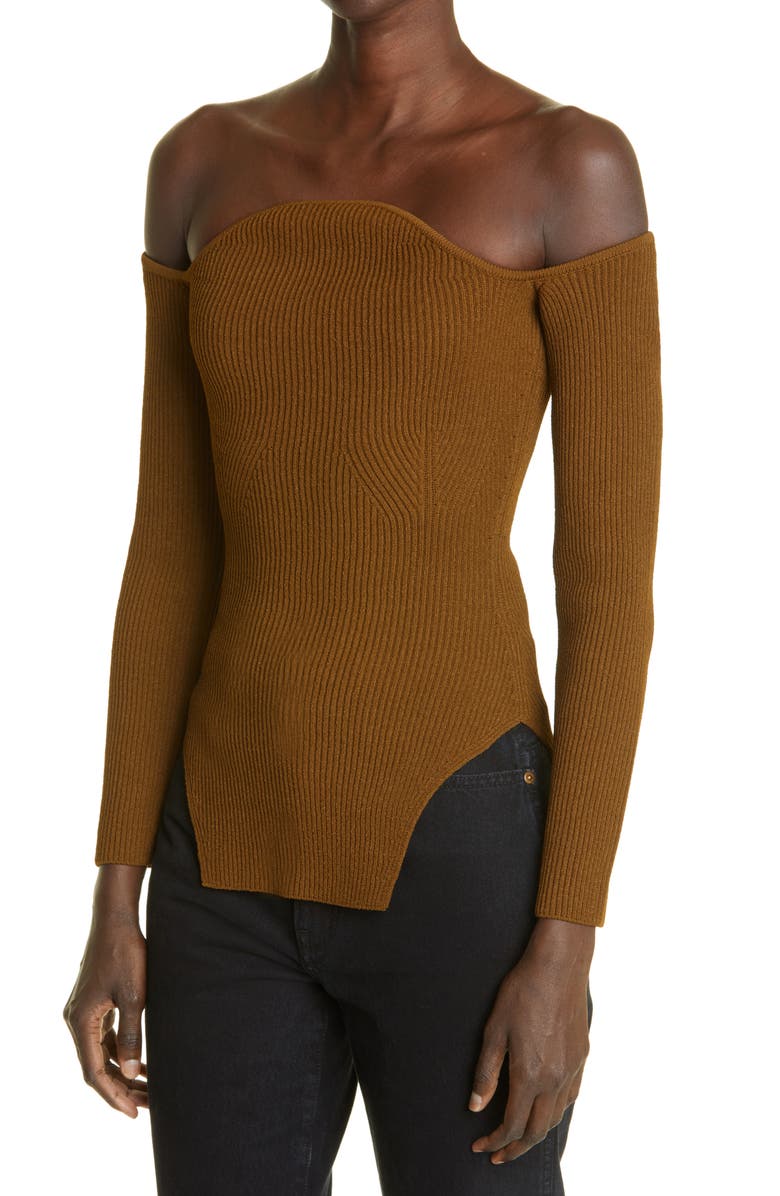 Khaite The Maria Off the Shoulder Rib Sweater, Alternate, color, 