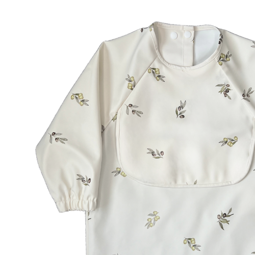 Neferland Classic High-pocket Long Sleeve Bib Smock In Zaytoun Olives (6m-24m)