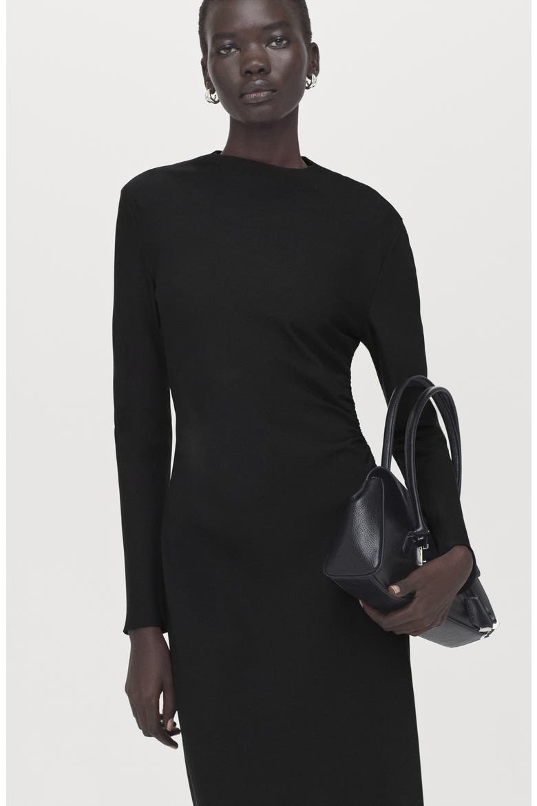 Ruched Long Sleeve Midi Dress, Alternate, color, BLACK