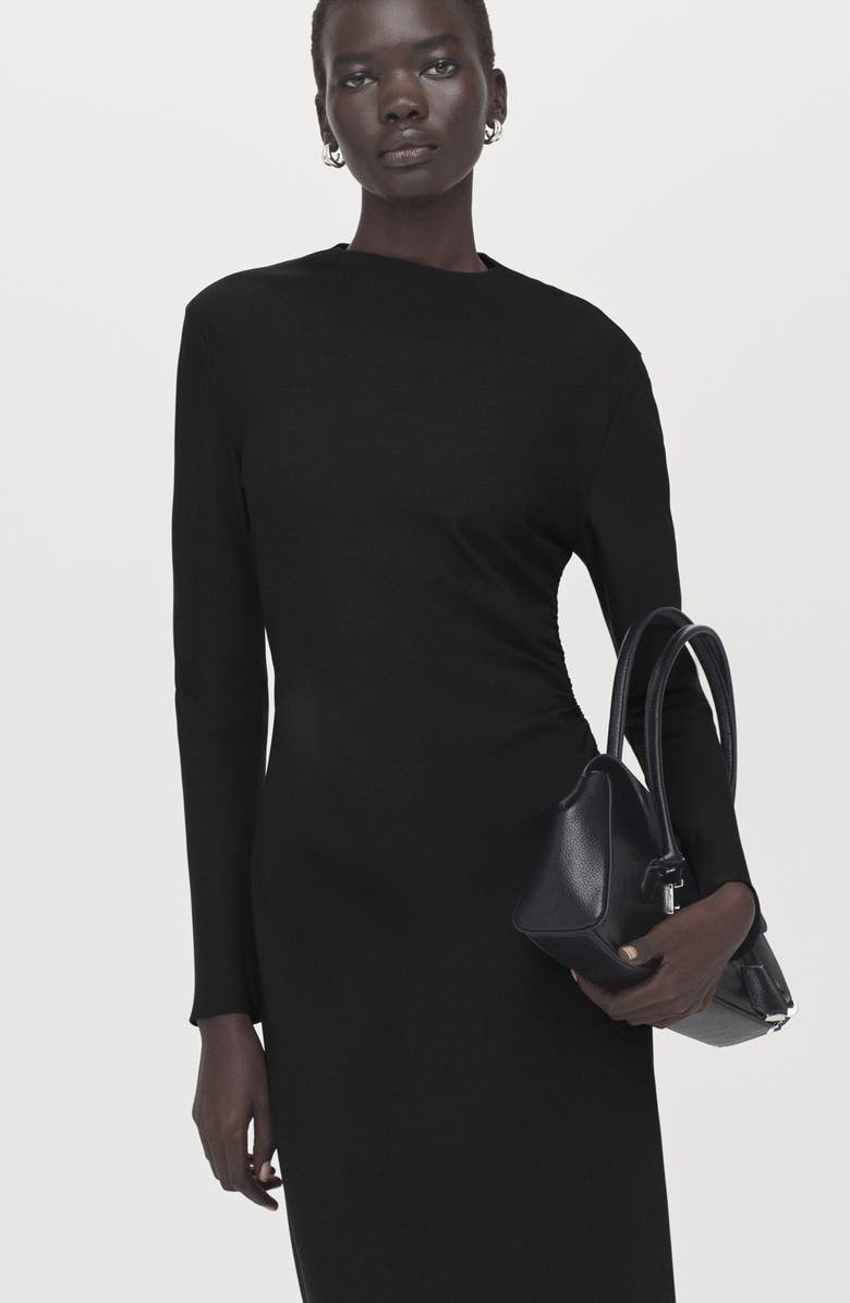 MANGO Ruched Long Sleeve Midi Dress, Alternate, color, 