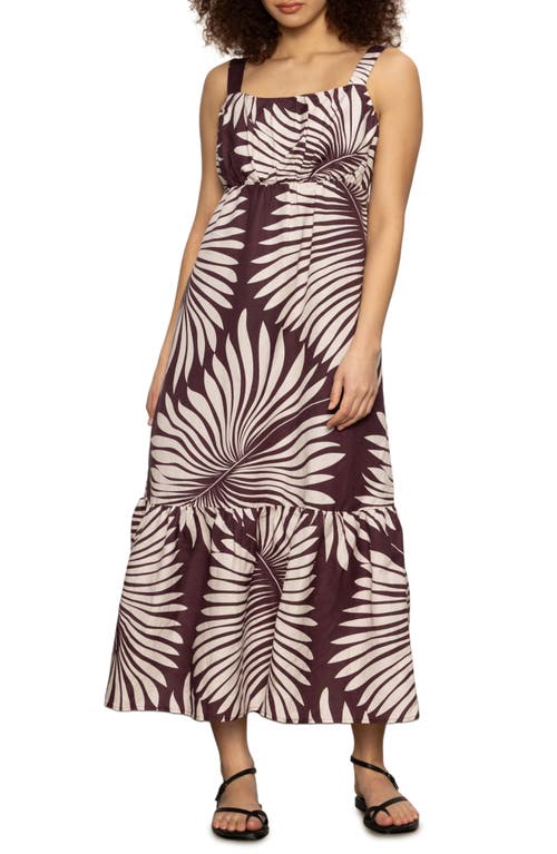 Sanctuary Sundance Palm Print Linen Blend Dress In Brown