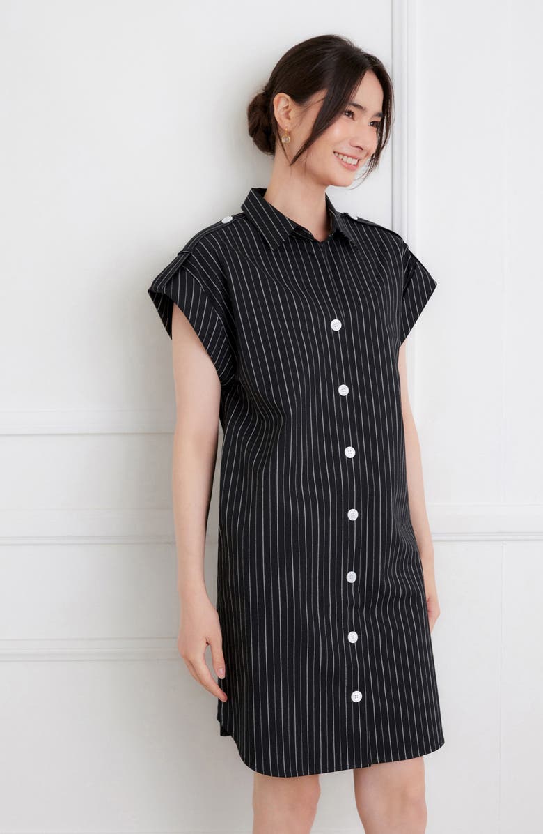 Karen Kane Stripe Cap Sleeve Shirtdress, Alternate, color, Black/ Off White