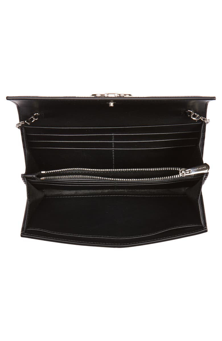 FERRAGAMO Double Gancio Stripe Leather Wallet on a Chain, Alternate, color, White Stampa Zebra Nero