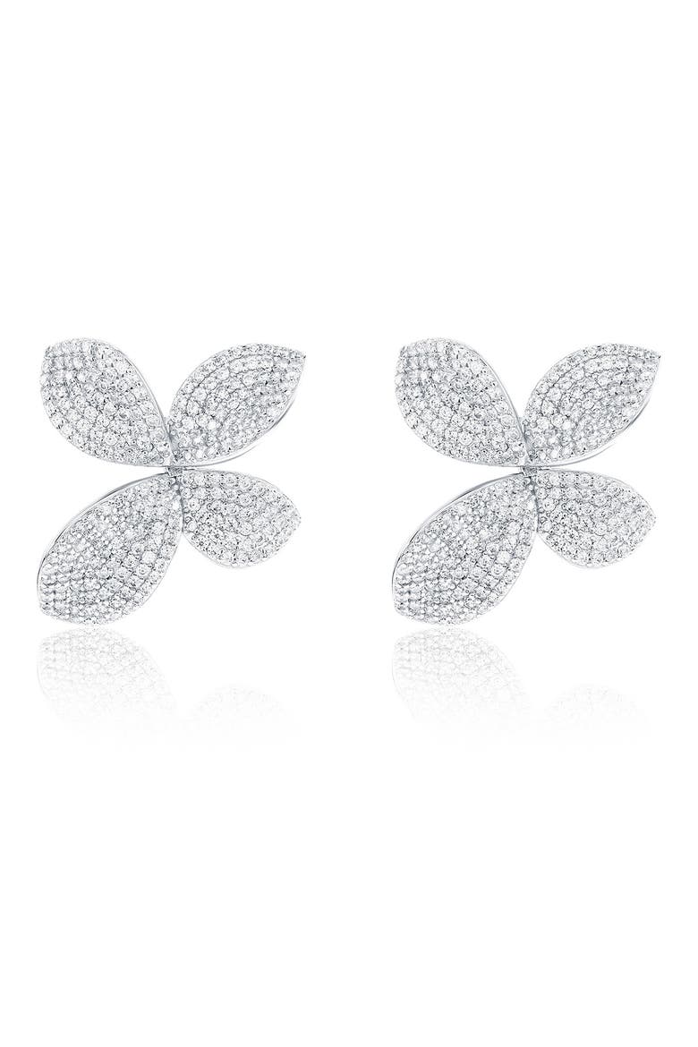 Pavé Cubic Zirconia Flower Stud Earrings, Main, color, SILVER